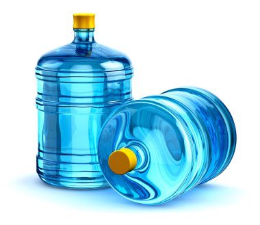 İki 19 litre veya 5 galon plastik içecek su şişeleri