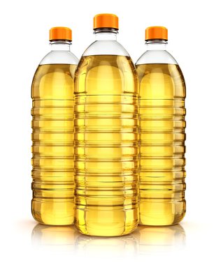 Group of plastic bottles with vegetable cooking oil clipart