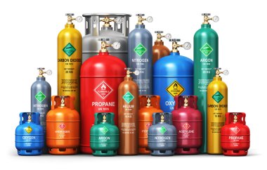 Set of different industrial liquefied gas containers clipart