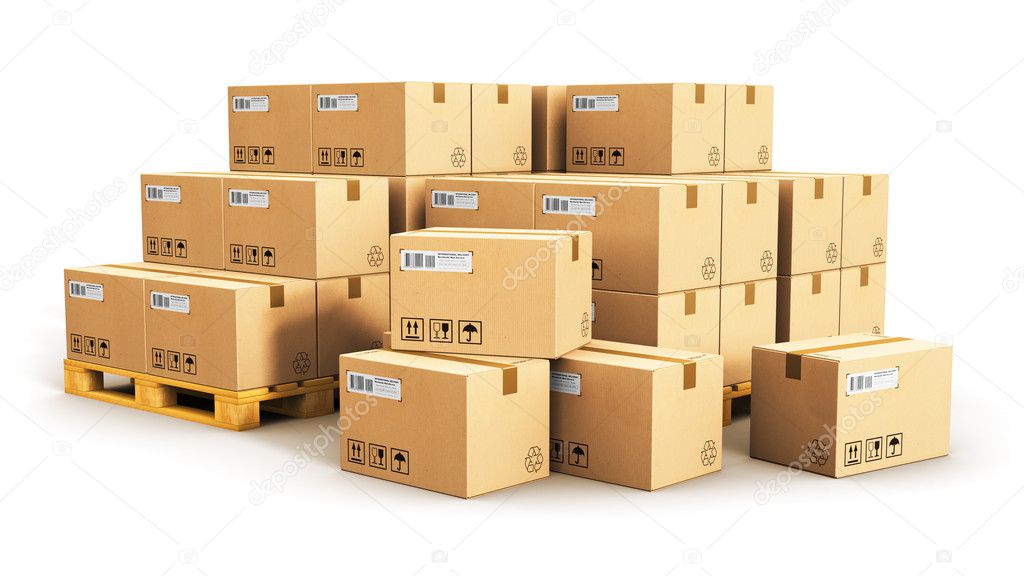 Cardboard boxes on shipping pallets