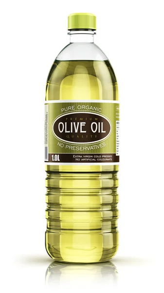 Bouteille en plastique avec huile d'olive — Photo