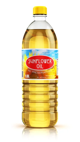Botella de plástico con aceite de girasol — Foto de Stock