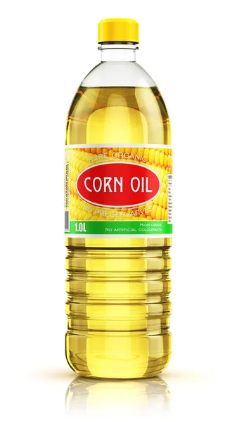 Garrafa plástica com óleo de milho — Fotografia de Stock