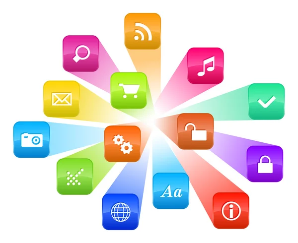 Concepto de software: nube de iconos de programas coloridos — Archivo Imágenes Vectoriales