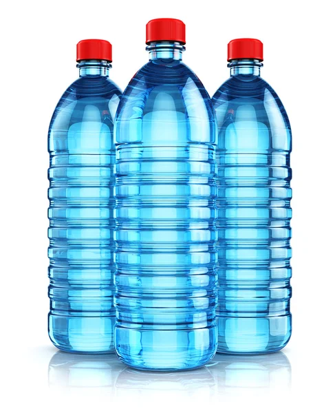 Grupo de botellas de agua de bebida de plástico azul —  Fotos de Stock