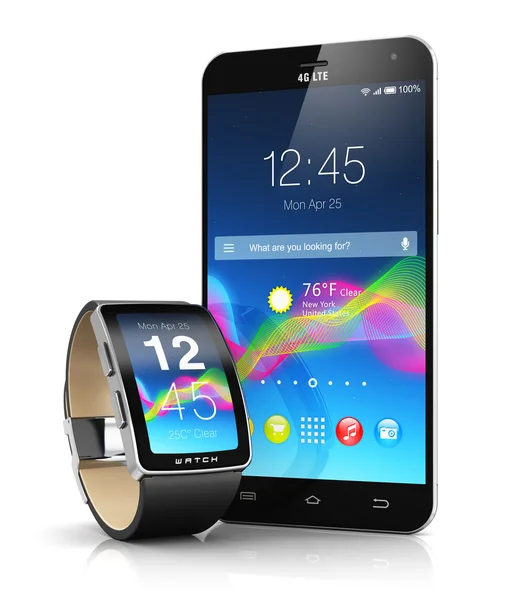 Smartphone och smart Watch-klocka — Stockfoto