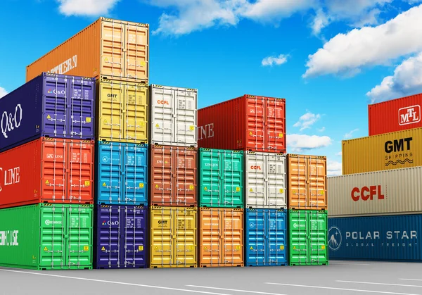 Gestapelde cargo containers af in vracht zeehaven terminal — Stockfoto