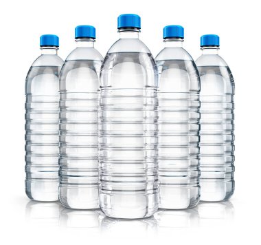 Grup plastik içecek su şişeleri