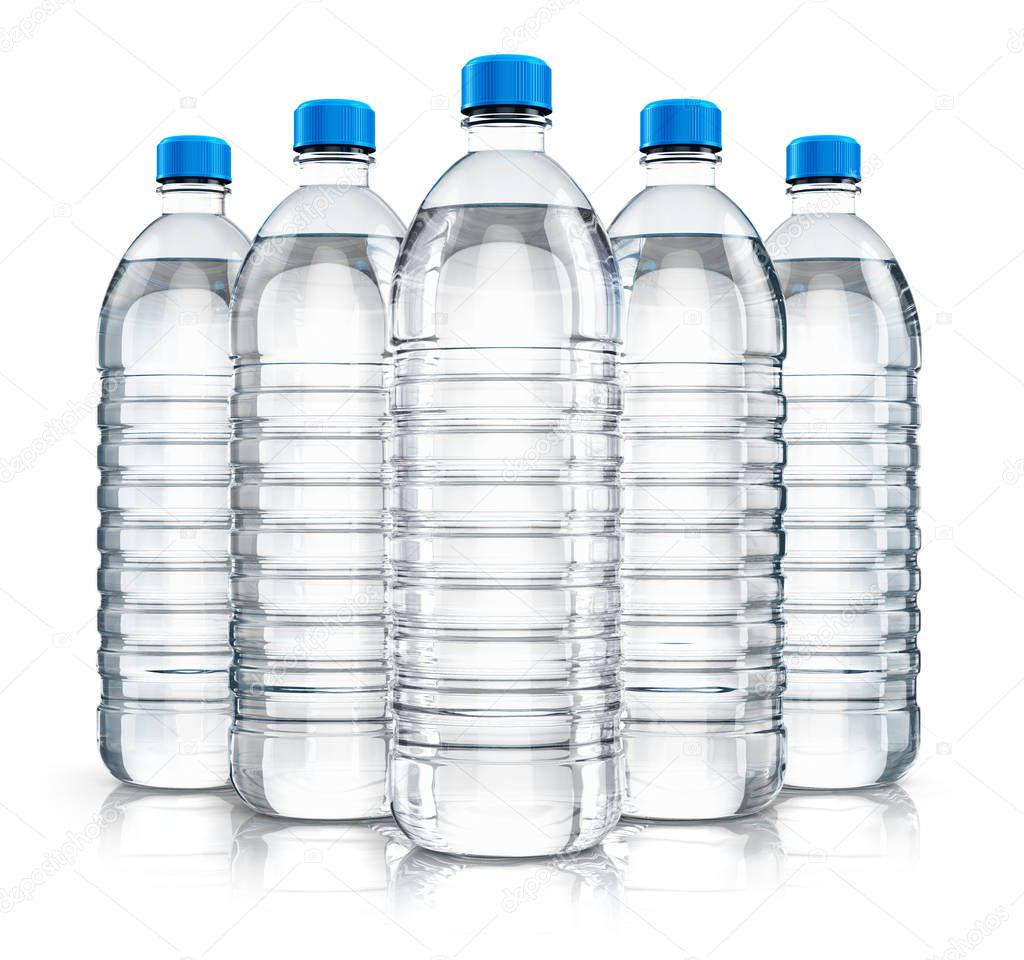 Group of plastic drink water bottles