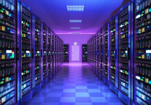 Interior da sala do servidor no datacenter — Fotografia de Stock