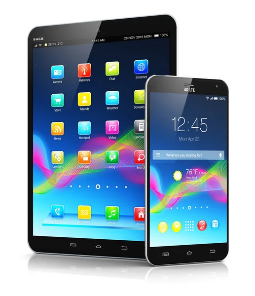 Tablet bilgisayar ve akıllı telefon — Stok fotoğraf