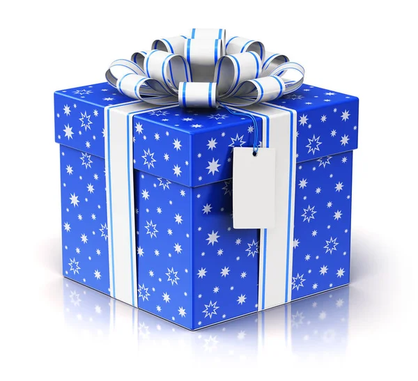 Gift or present box with ribbon bow and label tag — Stock Photo, Image