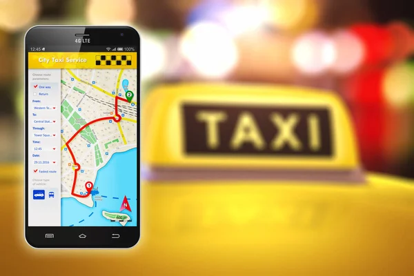 Taksi hizmeti internet uygulaması ile Smartphone — Stok fotoğraf