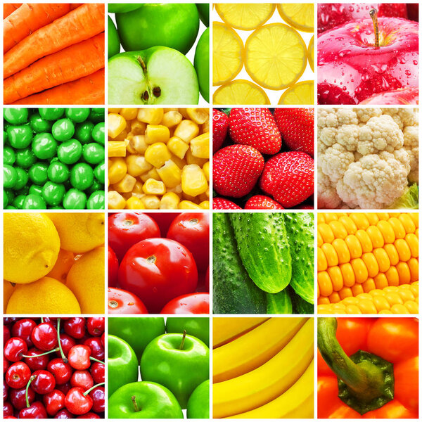 Collage from fresh fruits and vegetables