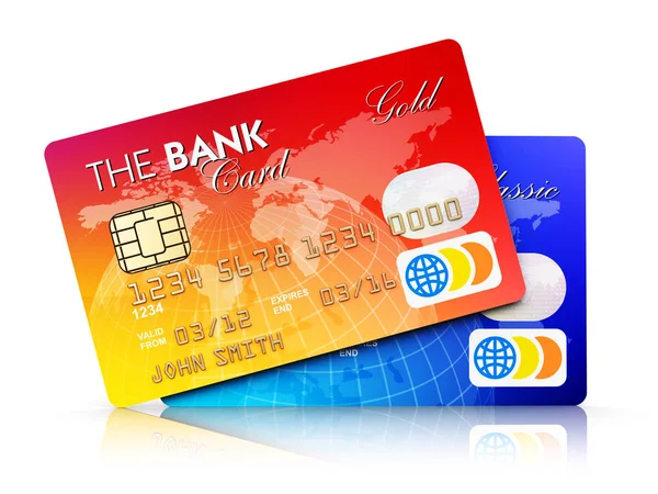 Beyaz arka plan üzerinde izole plastik kredi kartları Banka — Stok fotoğraf