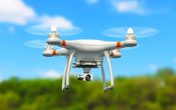 Drone quadcopter z 4 k video kamera latające w powietrzu — Zdjęcie stockowe