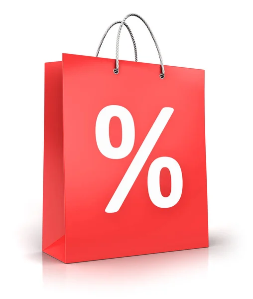 Red paper shopping bag with percent sign or symbol — Stock Photo, Image