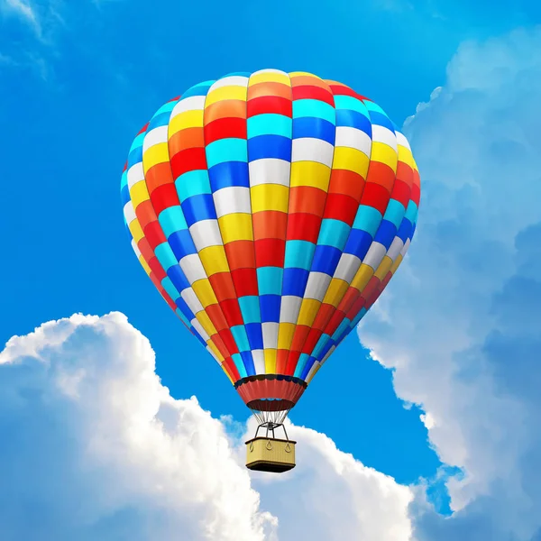 Färg luftballong i den blå himlen med moln — Stockfoto