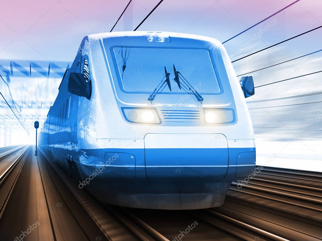 Modern high speed train in winter