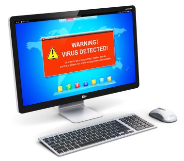 Masaüstü bilgisayar Pc virüs saldırısı uyarı iletisi ekranda