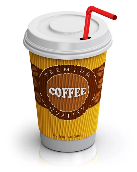 Kaffeetasse aus Kunststoff oder Papier mit Stroh — Stockfoto