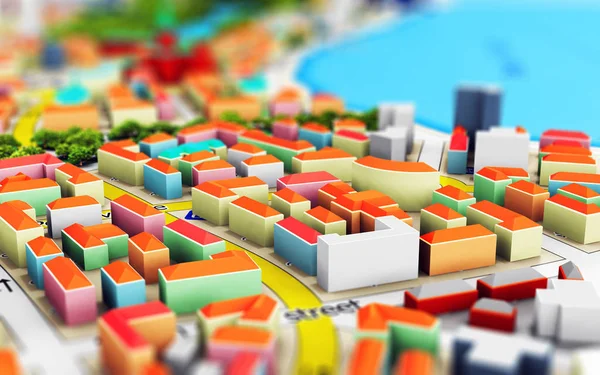 3D illustration av miniatyr stad — Stockfoto