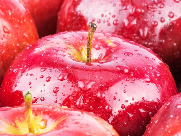 Macro de pommes fraîches mouillées rouges — Photo