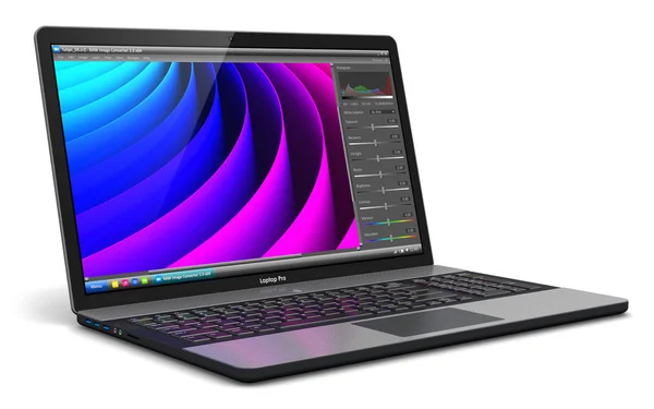 Laptop with photo editor software — Stock Photo, Image