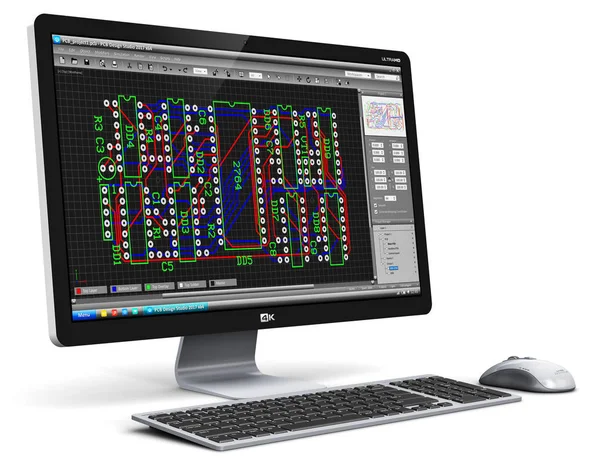 Ordinateur PC avec logiciel de développement PCB — Photo