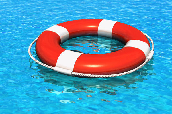 Lifesaver belt in the blue water