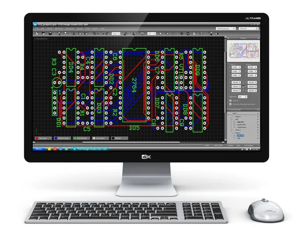 プリント基板開発ソフトウェアとコンピューターの Pc — ストック写真