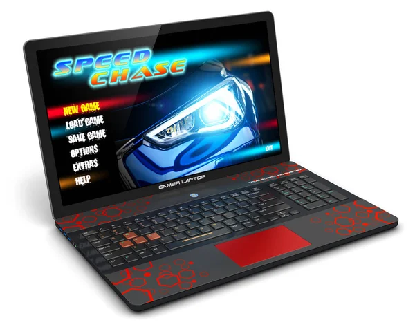 Игровой ноутбук с видеоигрой — стоковое фото