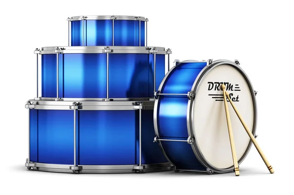 Blauwe drum set met drumsticks — Stockfoto