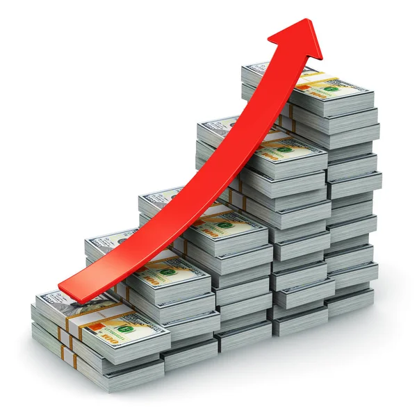 Gráfico de barras de crecimiento de los billetes en dólares estadounidenses —  Fotos de Stock