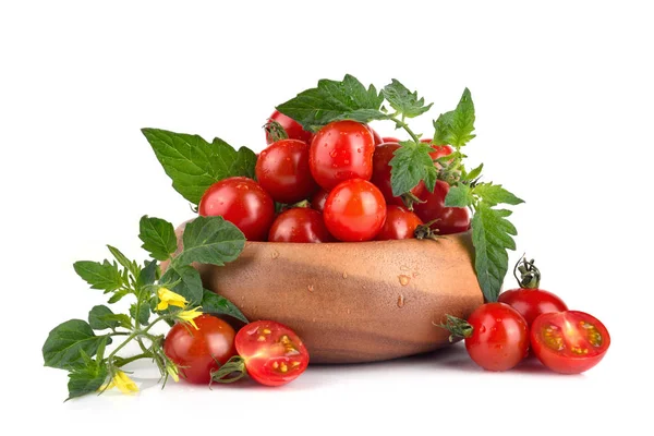 Tomatoes in wooden bowl — Stock Photo, Image