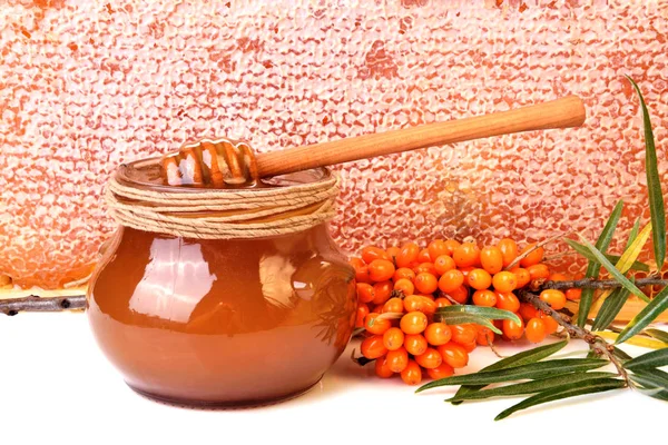 Tarro de vidrio de miel fresca —  Fotos de Stock