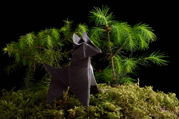 Орігамі чорний вовк — стокове фото