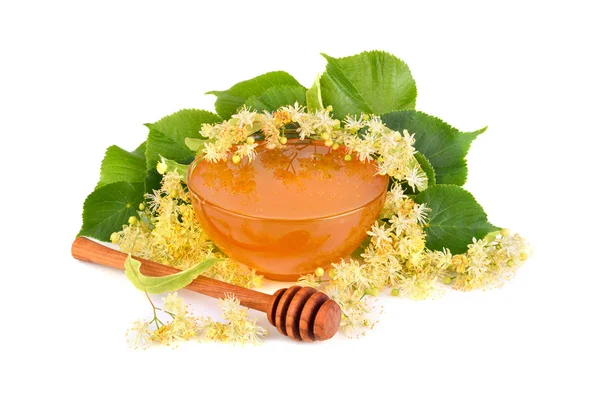 Fresh honey with linden flowers — Stock Photo, Image