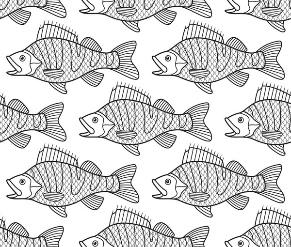 Basse contour de poisson motif sans couture — Image vectorielle