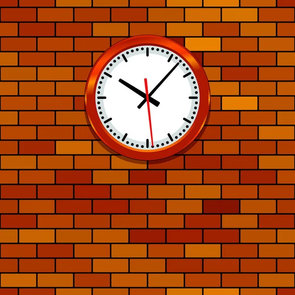 Reloj en la pared de ladrillo — Vector de stock