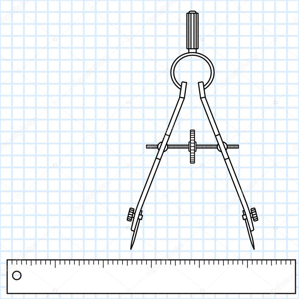 Divider compass and ruler
