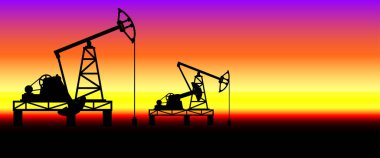 Petrol pompacısı Derricks ile endüstriyel akşam manzarası