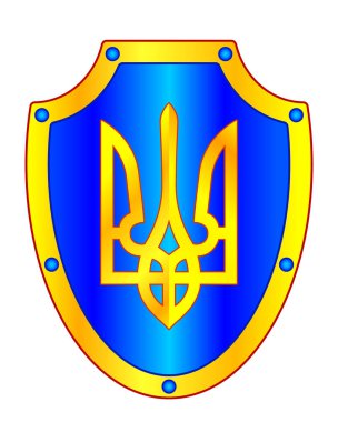 Kalkandaki altın mızrağın resmi. Ukrayna arması.