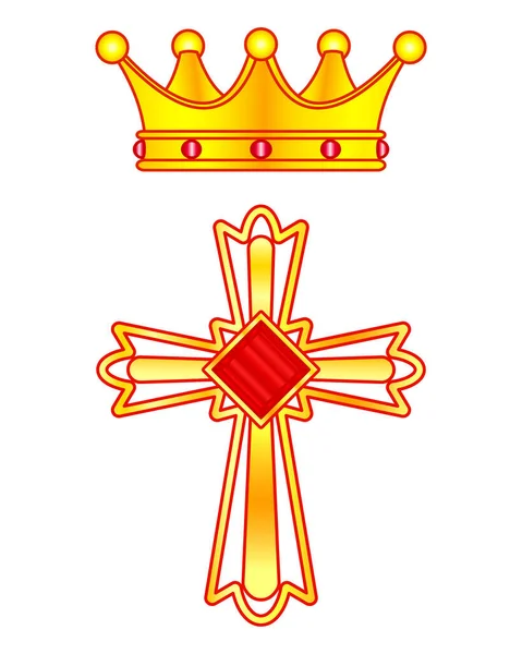 Иллюстрация Золотого Христианского Креста Короны — стоковый вектор