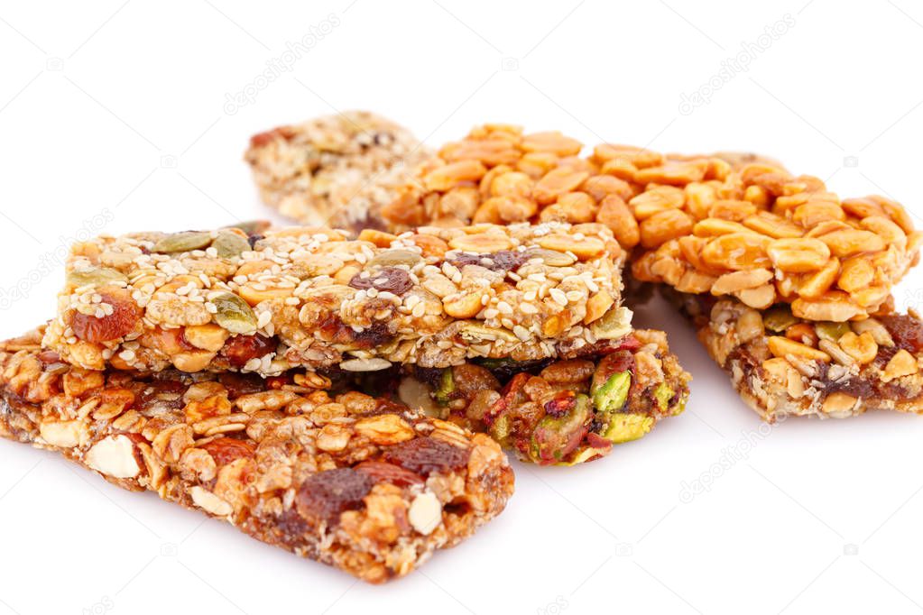 Muesli bars on white