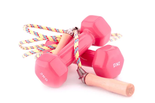 Dumbells and skipping rope — Stock Photo, Image