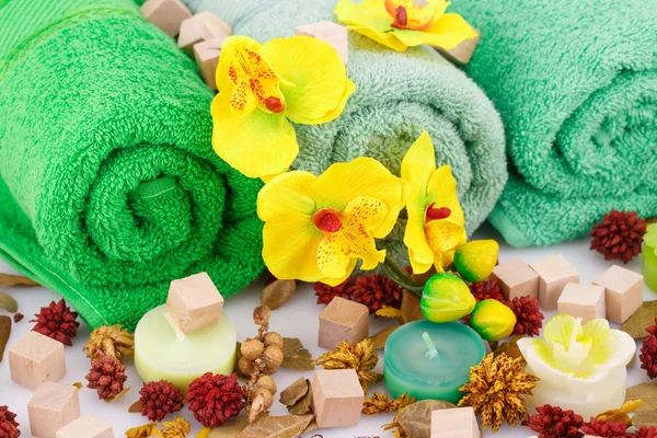 Wellness-Set mit Handtüchern — Stockfoto