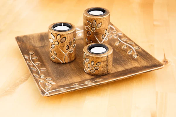 Three brown candles — Stock Photo, Image