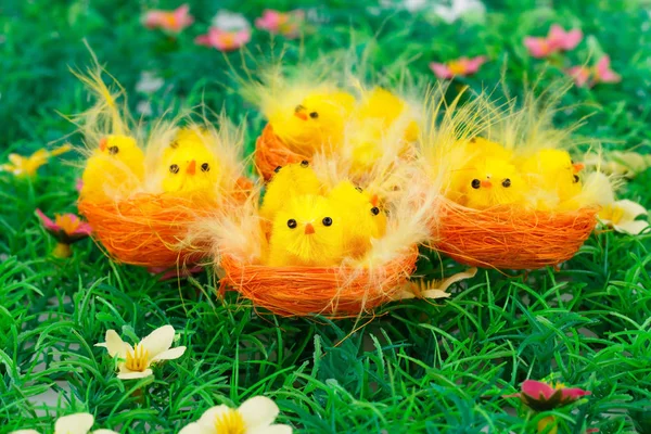 Easter decoration with chickens — Stock Photo, Image