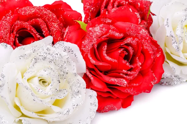 Rosas de tela roja y blanca — Foto de Stock